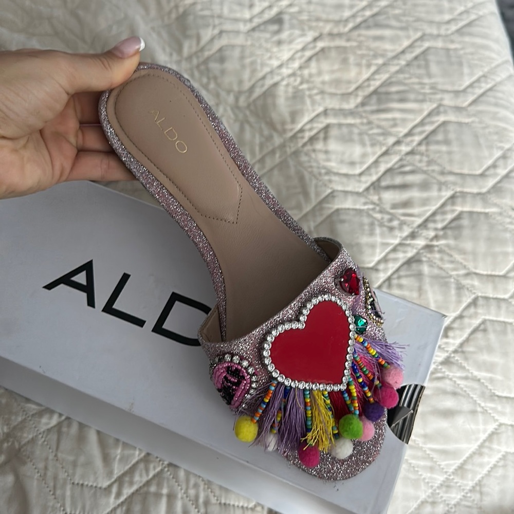 Aldo pink sandals . Worn. Size 8. Runs small 7.5